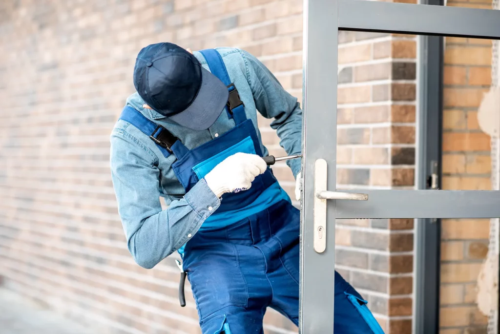 builder installing door lock