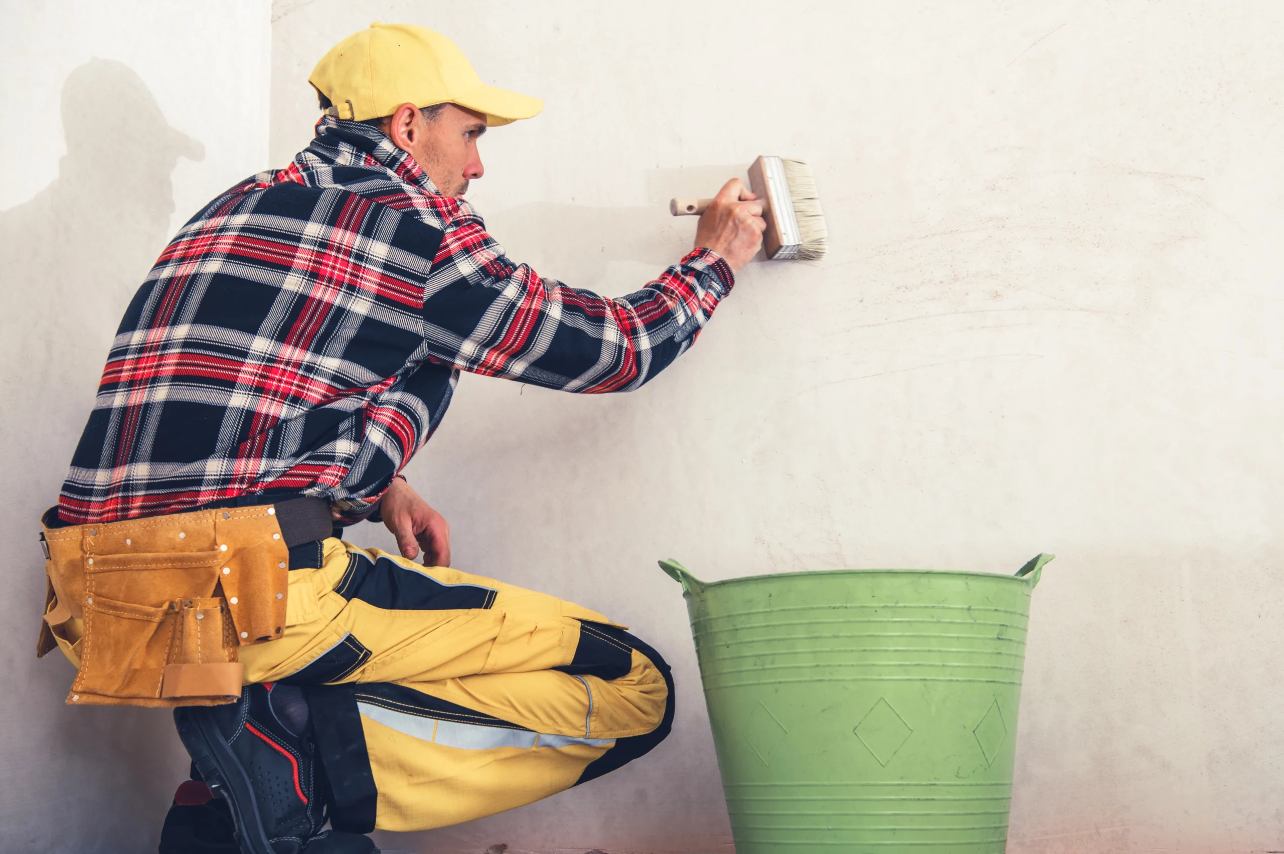 Interior painting professional prepping the wall for a fresh coat of paint.