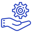 Icon of a hand holding a gear representing services.